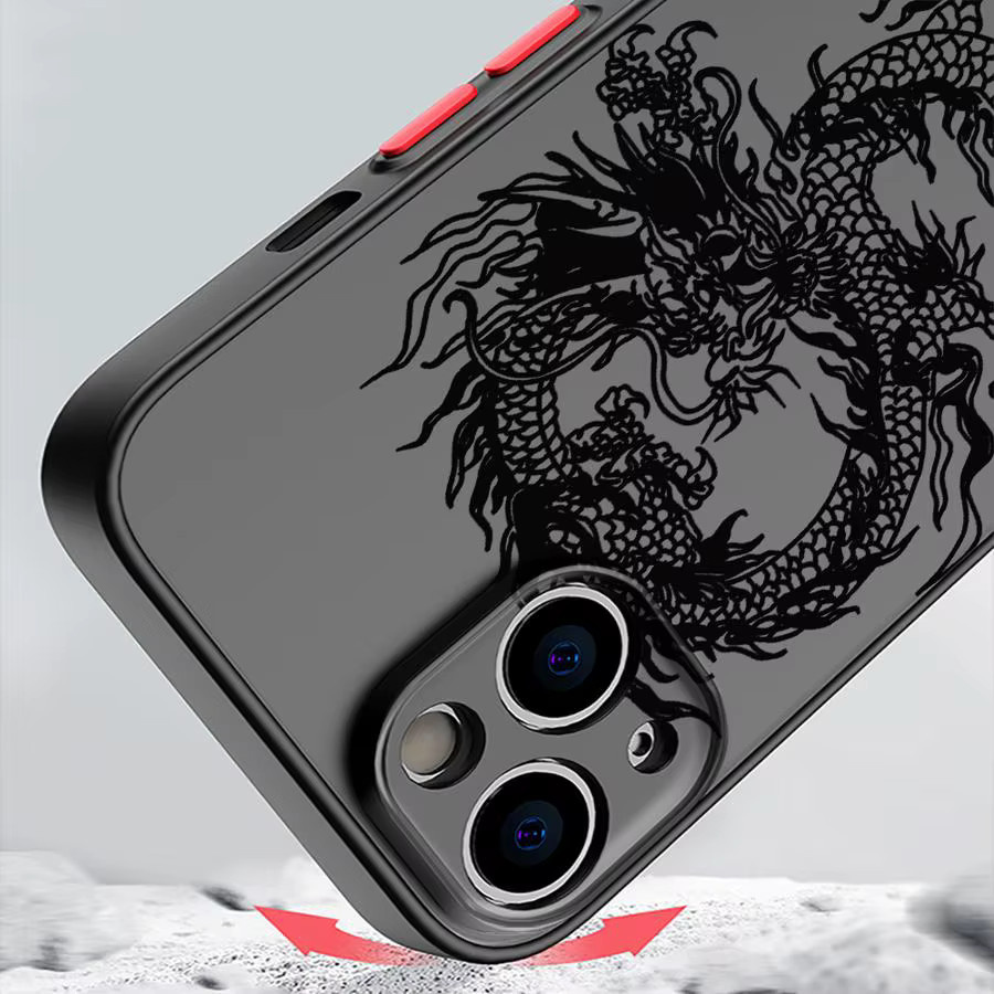 Stoßfeste matte Handyhülle mit chinesischem Drachen-Design für iPhone Modelle von 7 bis 17 Pro Max in Schwarz von jamular - Bild 2