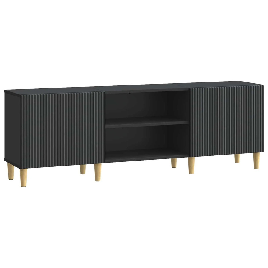 vidaXL TV-Schrank in Schwarz Matt aus Holzwerkstoff im Vintage-Design, B/T/H: 150 x 31 x 50 cm - Bild 2