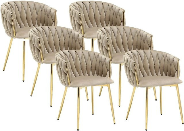Vente-unique Elegano Stuhl in Beige aus Samt und Metall im Art Deco Stil, Breite: 57 cm - Bild 1
