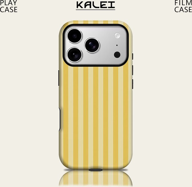 Magnetische Handyhülle Sunny Stripes für iPhone 17 16 15 14 13 Pro Max Plus, robuste doppelschichtige Schutzhülle, Gelb - Bild 1