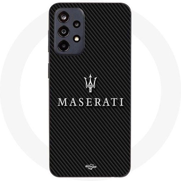 Maniacase Schutzhülle für Samsung Galaxy A52s 5G mit Maserati Design in Weiß und schwarzem Carbon-Hintergrund - Bild 1
