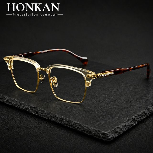 HONKAN Brillengestell, Vollrand, Eckig, Acetat-Titan, Gold, Unisex - Bild 1