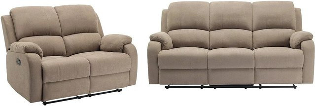 Couchgarnitur Brody von Vente-unique in Taupe mit 3-Sitzer und 2-Sitzer aus Microfaser, Breite: 202 cm, Tiefe: 148 cm - Bild 1