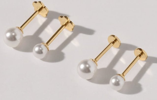MCEL Internes Labret-Piercing, 14K Gold, Perle, Damen - Bild 1