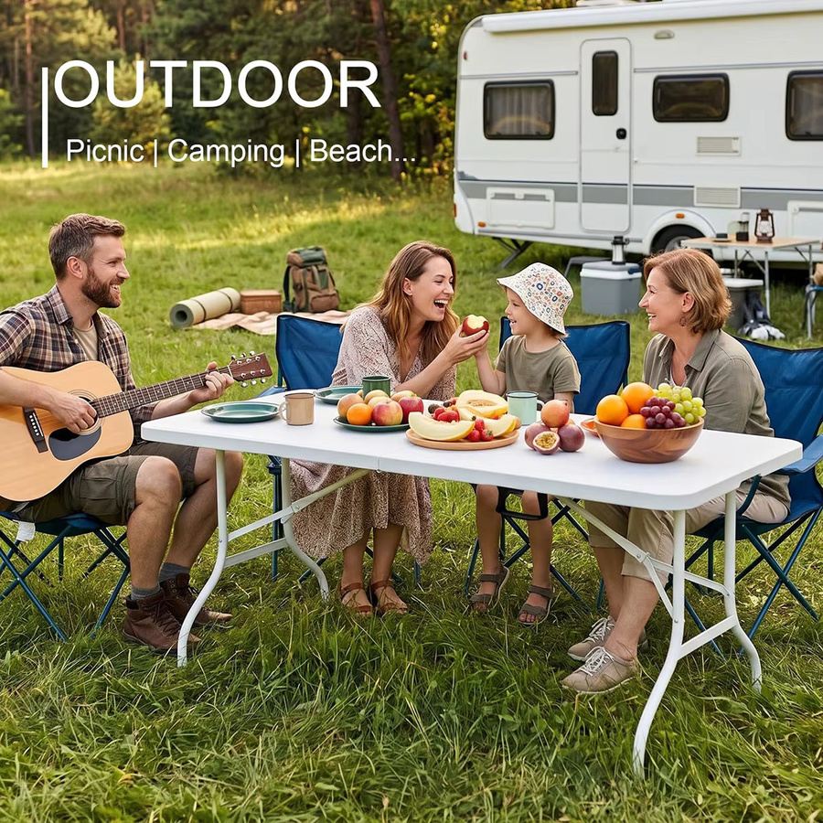 HiMISS Klapptisch aus Kunststoff in Weiß, robuster rechteckiger Mehrzweck-Tisch für Camping, Picknick und Garten - Bild 2