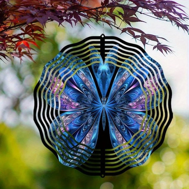 HELLOYOUNG 3D Metall-Windspinner Schmetterling in Blau und Violett als kinetische Gartendekoration für den Außenbereich - Bild 1