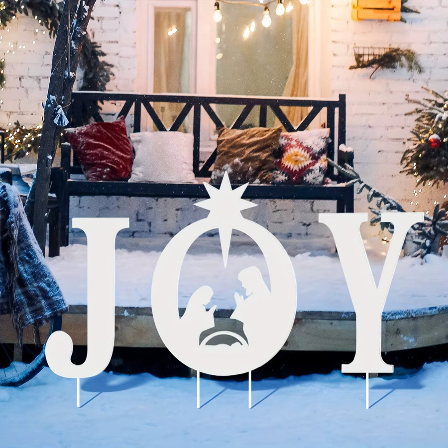 Joy Weihnachts-Krippen-Hofschild-Set für die Outdoor-Dekoration, Weiß, Religiöse Szene aus Kunststoff - Bild 3