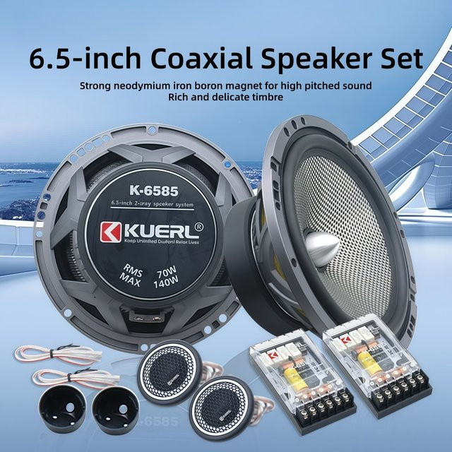 KUERL 6,5 Zoll 2-Wege-Auto-Koaxiallautsprecher-Set in Schwarz mit 140 W High Fidelity Stereo Sound - Bild 1