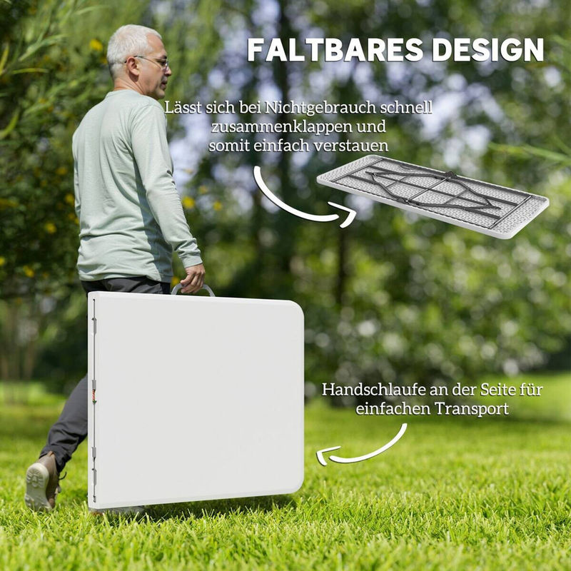 Outsunny Klappbarer Gartentisch Weiß, Wetterfester Buffettisch mit Tragegriff für Garten, Terrasse und Balkon, B/T: 180 x 74 cm - Bild 3