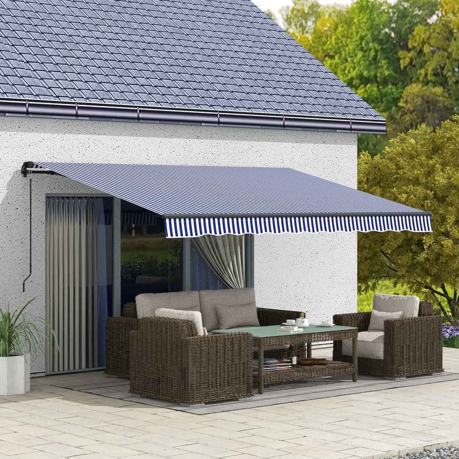 Outsunny Balkonmarkise zur Wandmontage mit Handkurbel und Sonnenschutz, Blau-Weiß, B: 4 m, T: 3 m - Bild 2