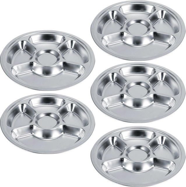 5er-Set CosyHome Runde Servierteller aus Verdicktem 304 Edelstahl in Silber, Unterteilte Tabletts für Kinder, Stapelbar - Bild 1