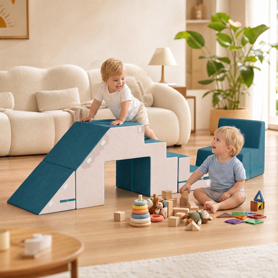 AIYAPLAY Spielsofa Samt, 2-teiliges Kindersofa, Dunkelblau, 0,5 bis 3 Jahre - Bild 2