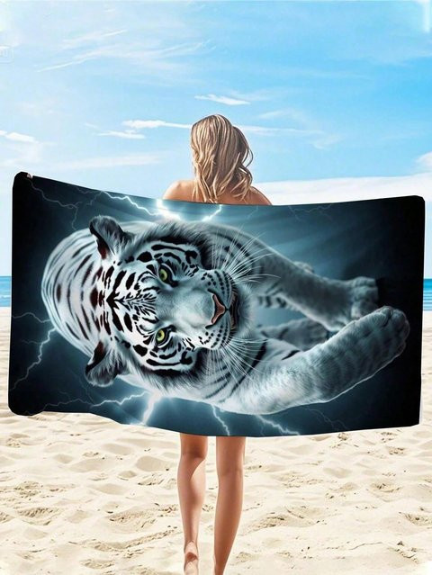 JMG Household Supplies Strandtuch Weißer Tiger Mikrofaser Schnelltrocknend B/H: 50 x 100 cm - Bild 1