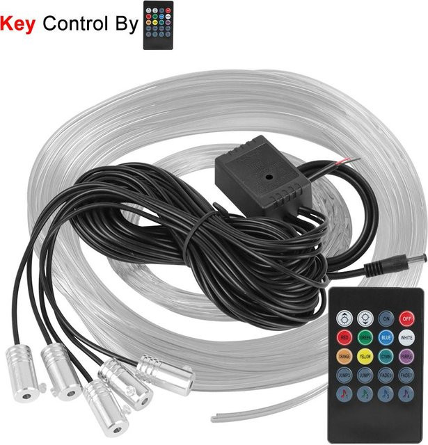 AINYSZIN RGB LED Glasfaser-Atmosphärenlampe für die Auto-Innenbeleuchtung mit App-Steuerung, Fernbedienung und Bluetooth, 6 Meter, Multicolour - Bild 1