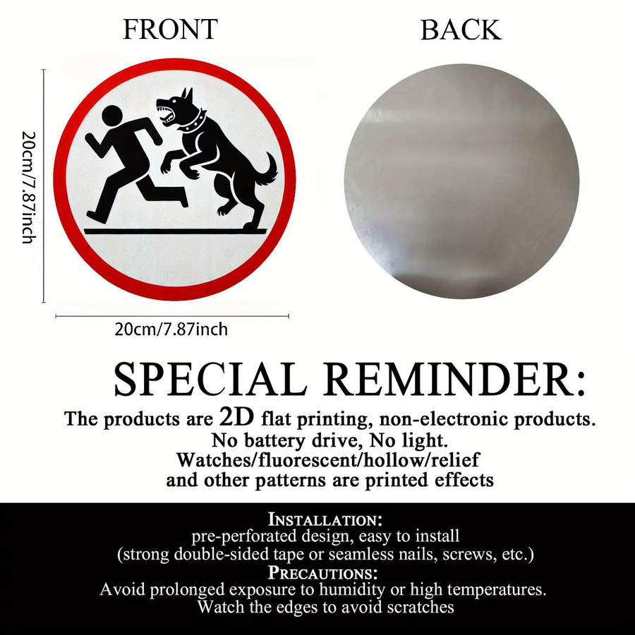 Potdemiel Rundes Aluminium-Warnschild für große Hunde mit laufender Figur, Metalldekor in Rot, Durchmesser: 19,81 cm - Bild 3