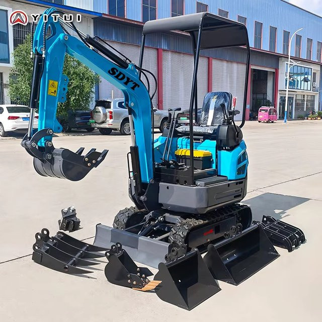 YITUI Mini-Bagger Raupenbagger mit Hydraulikantrieb und Kabine in Blau - Bild 1