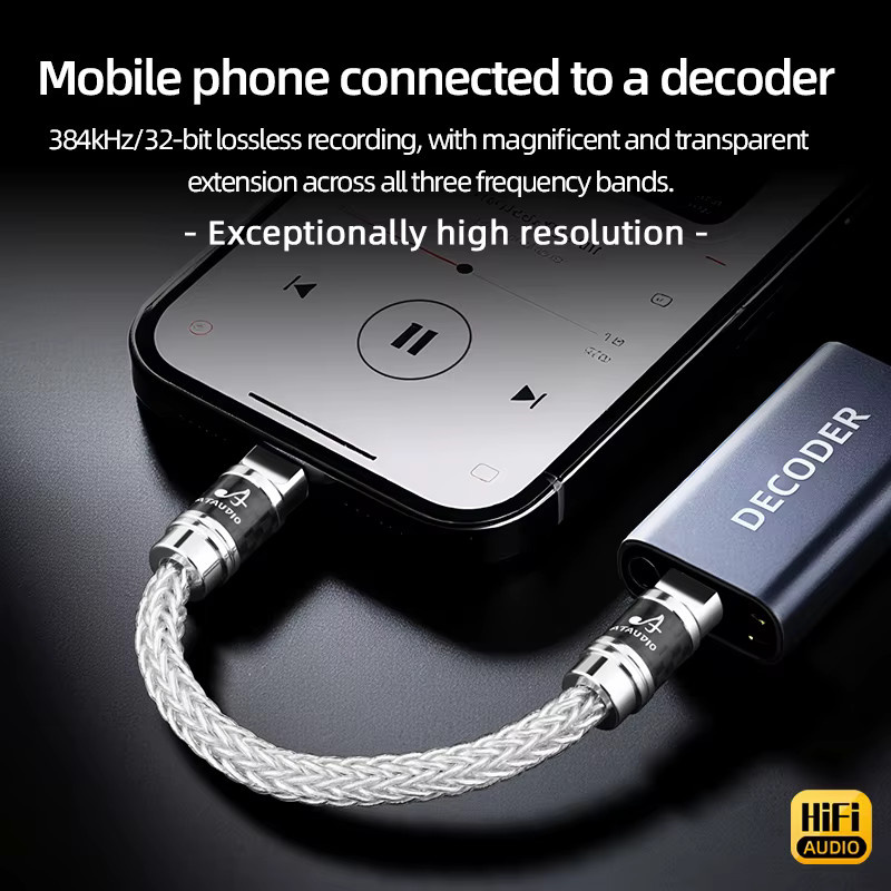 ATAUDIO HiFi USB-C zu USB-C Audiokabel aus reinem Silber in Silber/Weiß für OTG Decoder und Telefon - Bild 4