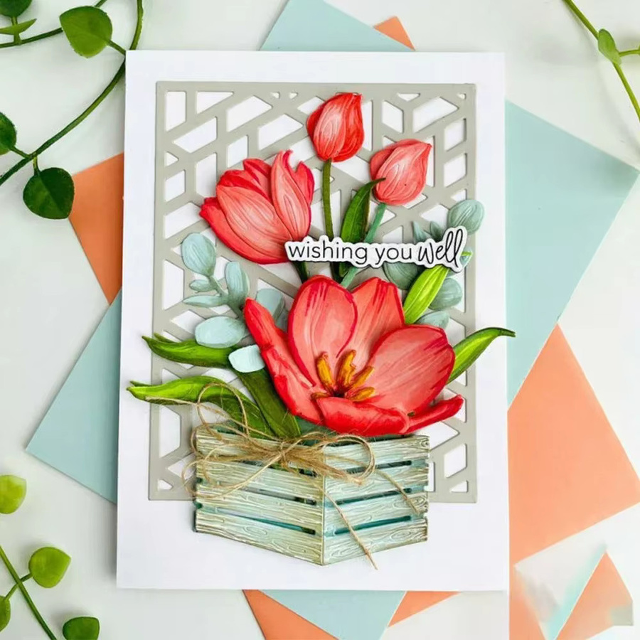 Metall Stanzformen Tulpen Blume mit grünen Blättern für DIY Scrapbooking und Kartenbasteln - Bild 2
