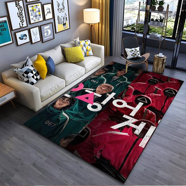 Haisilk Moon Squid Game Teppich mit Charakteren und Symbolen Design 067, Anti-Rutsch-Matte aus Polyester, Mehrfarbig, B: 60 cm, T: 90 cm - Bild 1