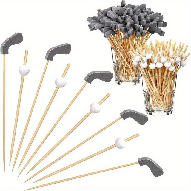 SZ-Damai Golf Cocktailspieße aus Bambus in Beige, 200 Stück, 12 cm Länge - Bild 1