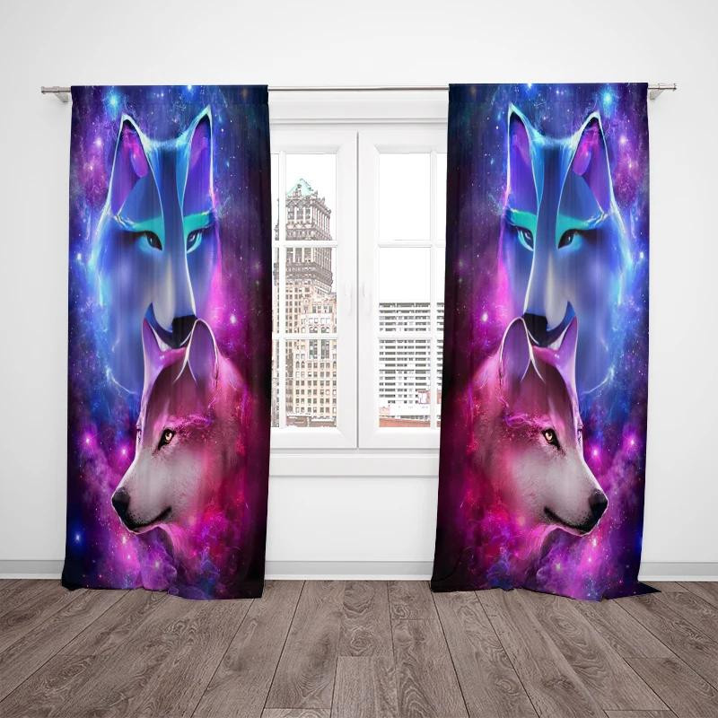 Tonnika Chen Vorhang Set mit Doppelwolf-Kunstdesign aus Polyester, Multicolor, Breite: 100 cm, Höhe: 70 cm - Bild 4