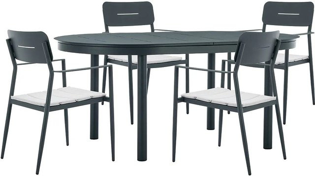 Gartenessgruppe Lottys von Vente-unique in Anthrazitgrau, Set aus modernem Aluminium mit ovalem Tisch und Stühlen, B/T/H: 220 x 170 x 56 cm - Bild 1