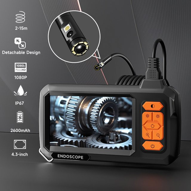 BUMBORN Industrie-Endoskop mit 4,3 Zoll IPS-Bildschirm, 1080P Auflösung, IP67 wasserdicht, starres Kabel und Dual-8-mm-Objektiv, Schwarz - Bild 1