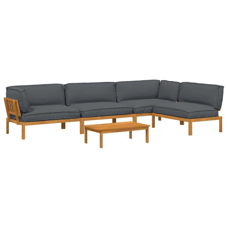 vidaXL Sofa Set L-Form aus Massivholz Akazie in Anthrazit, 5-teilig mit Kissen und Armlehnen - Bild 2