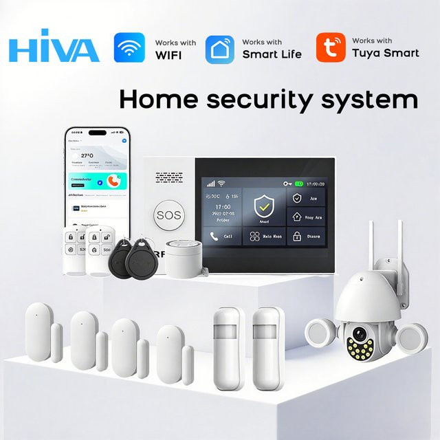 HIVA Drahtloses GSM-Alarmsystem in Weiß mit WiFi-Einbrucherkennung und Tuya Smart Life App-Kompatibilität für Zuhause, Garage oder Büro - Bild 1