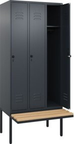 C+P Spind Classic PLUS Garderobenschrank mit Sitzbank, 3 Abteile, Anthrazit, B/T/H: 212 x 90 x 81,5 cm - Bild 1