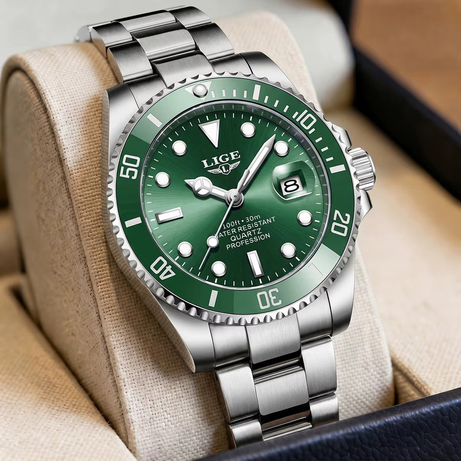 LIGE Armbanduhr Quarz, Edelstahl, Grün, Herren - Bild 3
