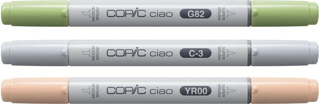 Copic Ciao Marker Set Layer & Mix Natural Palette mit 3 Brush-Stiften in Spring Dim Green, Cool Gray und Powder Pink - Bild 1