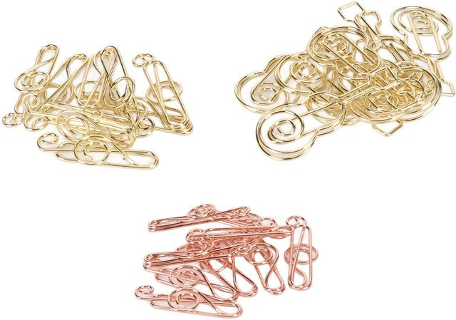 Igeteck Büroklammern in Form einer Gitarrennote aus Metall, dekorative Lesezeichen in Beige und Gold - Bild 1