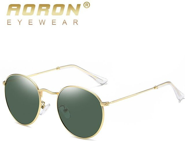 AORON Sonnenbrille, rund, Vollrand, Metall, grün/gold, Unisex, polarisiert - Bild 1