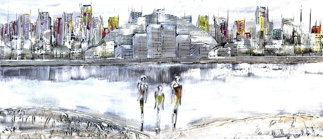 Wlotzka Leinwand Originalbild Abstract City Portrait in Multicolour, Höhe: 160 cm, Breite: 70 cm - Bild 1