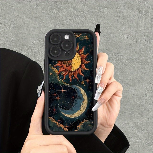 Schutzhülle mit Sonnen- und Mondmuster für Apple iPhone 17 16 15 Pro Max Plus in Schwarz - Bild 1