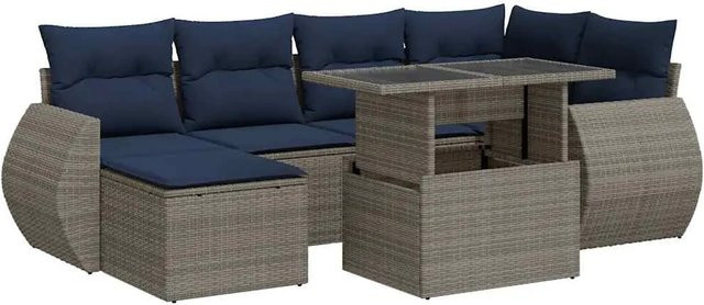 vidaXL 7-teilige Garten-Sofagarnitur aus Poly Rattan und Akazie in Grau - Bild 1