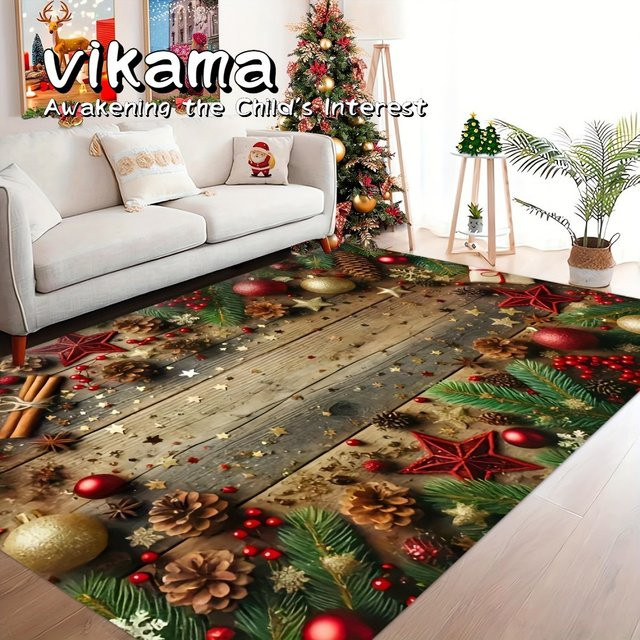 VIKAMA Weihnachtsteppich als rutschfeste Weihnachtsmatte für Wohnzimmer und Garten in Mehrfarbig - Bild 1