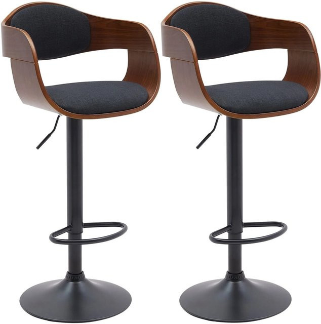 2er Set DELUKE Barhocker NADAN aus Stoff in Walnuss und Schwarz, höhenverstellbare Barstühle mit Lehne und 360 Grad Drehbarkeit, B/T/H: 48 x 50 x 87 cm - Bild 1