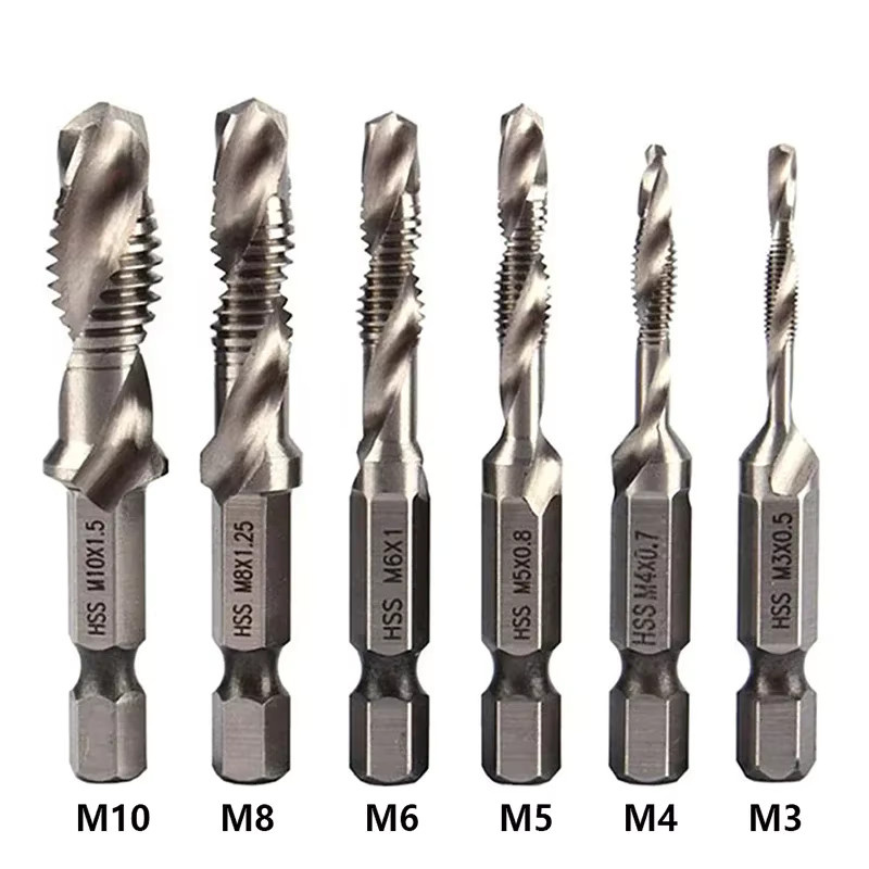 Sanke Rescue Gewindebohrer Bits aus HSS mit Titan-Beschichtung und Sechskantschaft, Metrisch, Farbe: Silber, Set M3 M4 M5 M6 M8 M10 - Bild 2