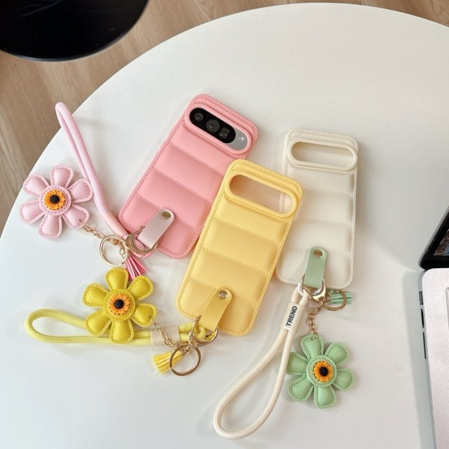 Google Pixel Handyhülle mit Cartoon-Sonnenblumen-Design und Lanyard-Handschlaufe in Schwarz, weiche TPU-Abdeckung für Pixel 5, 6, 7, 8, 9, 10 Pro und weitere Modelle - Bild 1