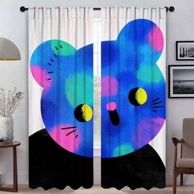 Innenvorhang mit lustigem Katzen-Motiv aus Tüll für Kinderzimmer und Wohnzimmer, 2er-Set, Mehrfarbig, Breite: 50 cm, Höhe: 70 cm - Bild 1