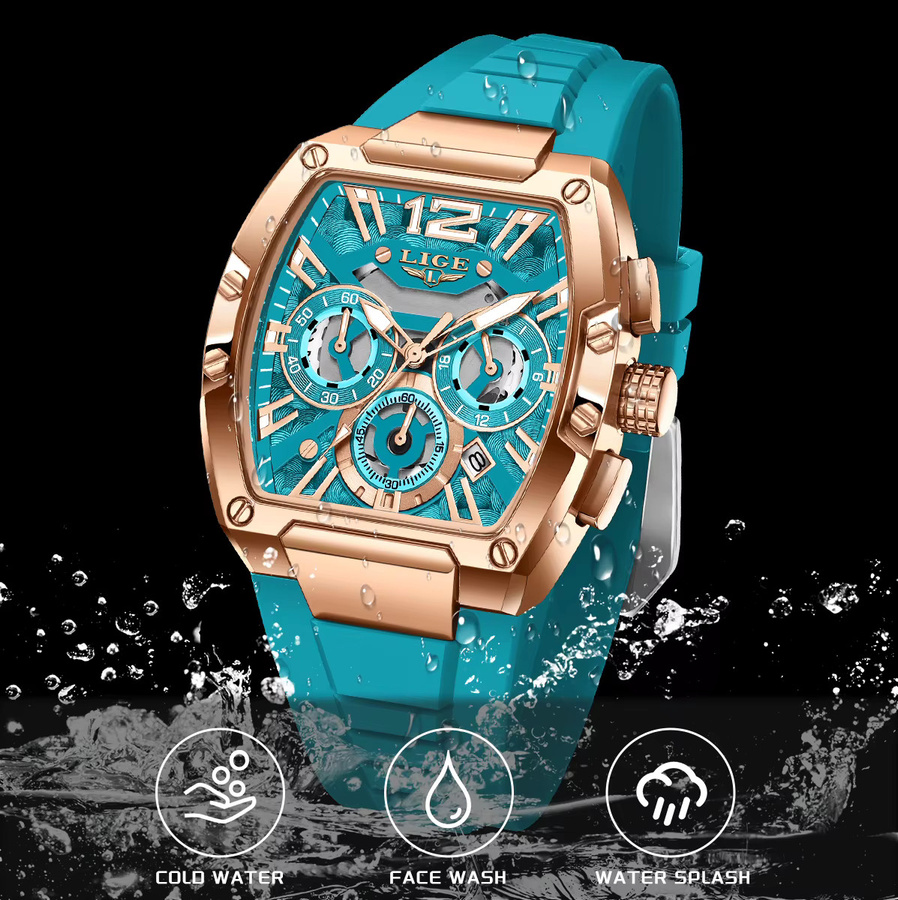 LIGE Armbanduhr Chronograph, Quarz, Silikonarmband, Blau, Herren - Bild 4