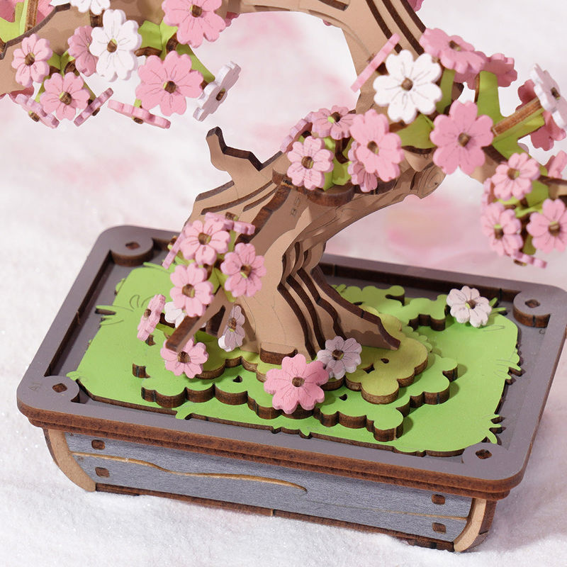 ROBOTIME Rolife Sakura Bonsai DIY Holz 3D Puzzle TG415 in Rosa und Weiß - Bild 3