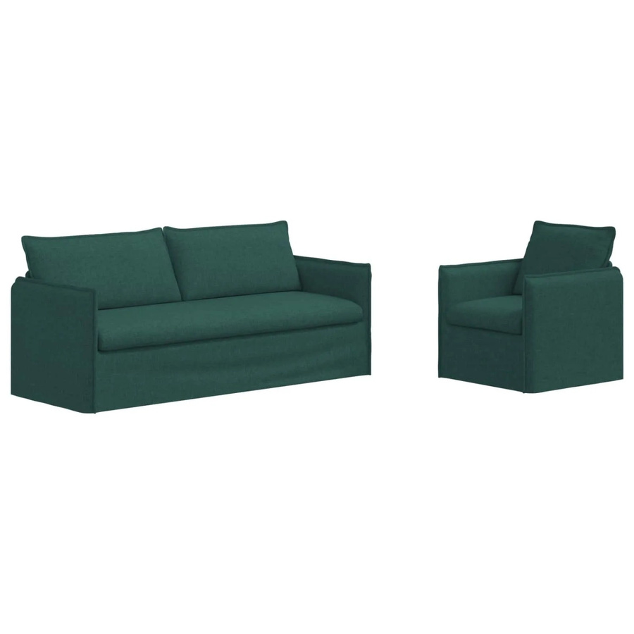 vidaXL Sofa 2-teilig Dunkelgrün mit Stoffbezug und Metallrahmen B/T/H: 196 x 82 x 85 cm und 75 x 82 x 85 cm - Bild 2