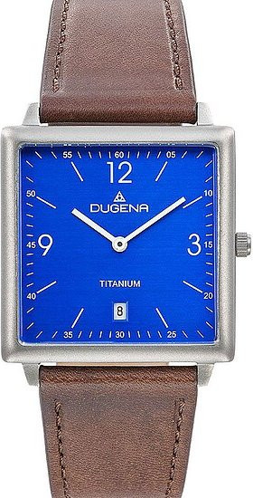Dugena Armbanduhr Titan, Quarz, Eckig, Blau, Leder, Herren - Bild 1