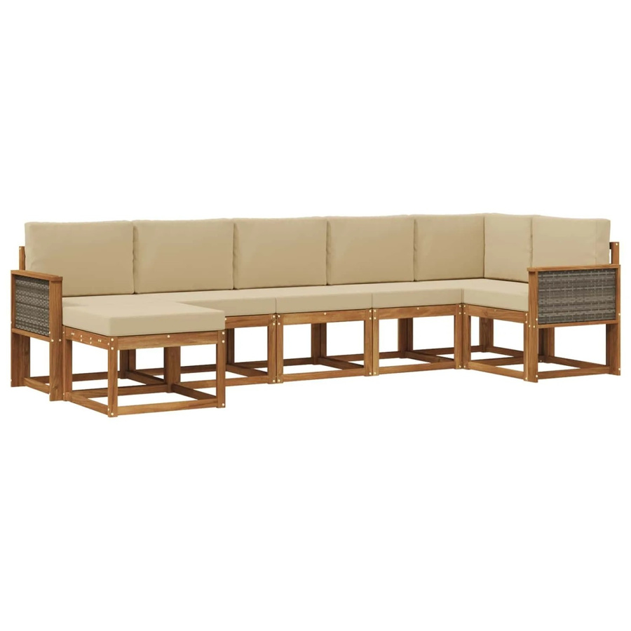 vidaXL Outdoor-Sofagarnitur in L-Form aus Akazienholz mit 7 Kissen in Beige und Braun - Bild 2