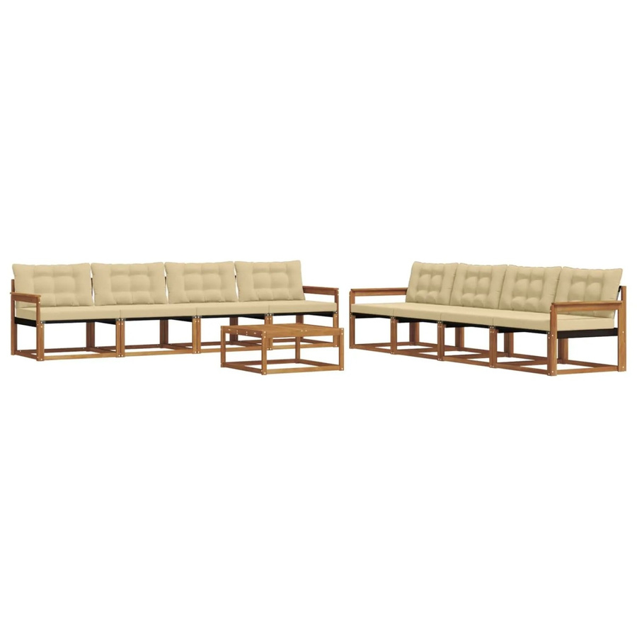 vidaXL Outdoor-Sofagarnitur 9-teilig aus Akazienholz mit Textilene und Kissen in Natur und Beige - Bild 2
