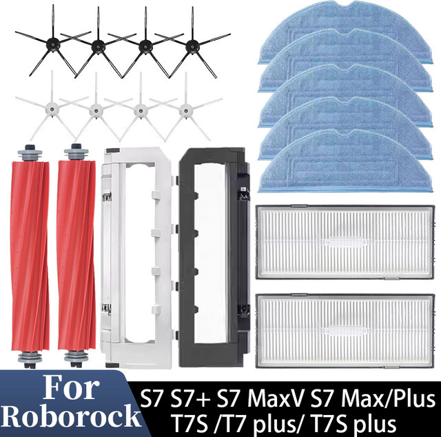 Brangdy Ersatzteil-Set für Roborock S7 S70 S7Max T7S T7S Plus mit Hauptbürste, Seitenbürste, HEPA-Filter und Wischpad - Bild 1