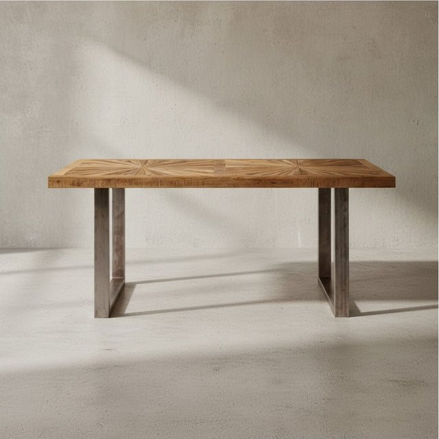 KADIMA DESIGN Esstisch aus Mango Massivholz in Braun mit Edelstahlbeinen, rustikales Design, B/T/H: 180 x 90 x 76 cm - Bild 1